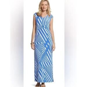 Chico's Travelers maxi dress blue white stripe size 2